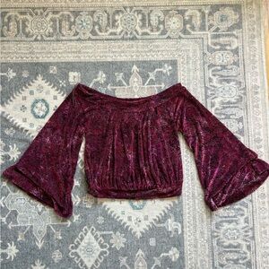 Free People Red Ruffled Crop Blouse